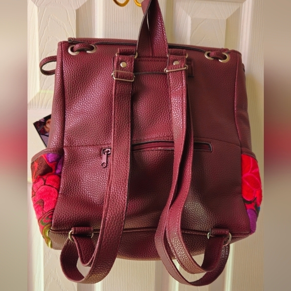 NWT-Costa Maya Burgundy Floral Embroidered Backpack main image 11
